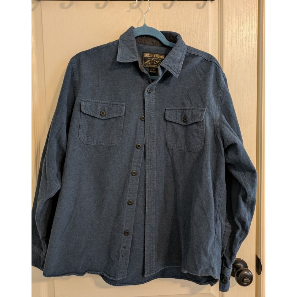 Grizzly Mountain Men’s Size L Heavyweight 100% Cotton Shirt Jacket Blue Outdoor